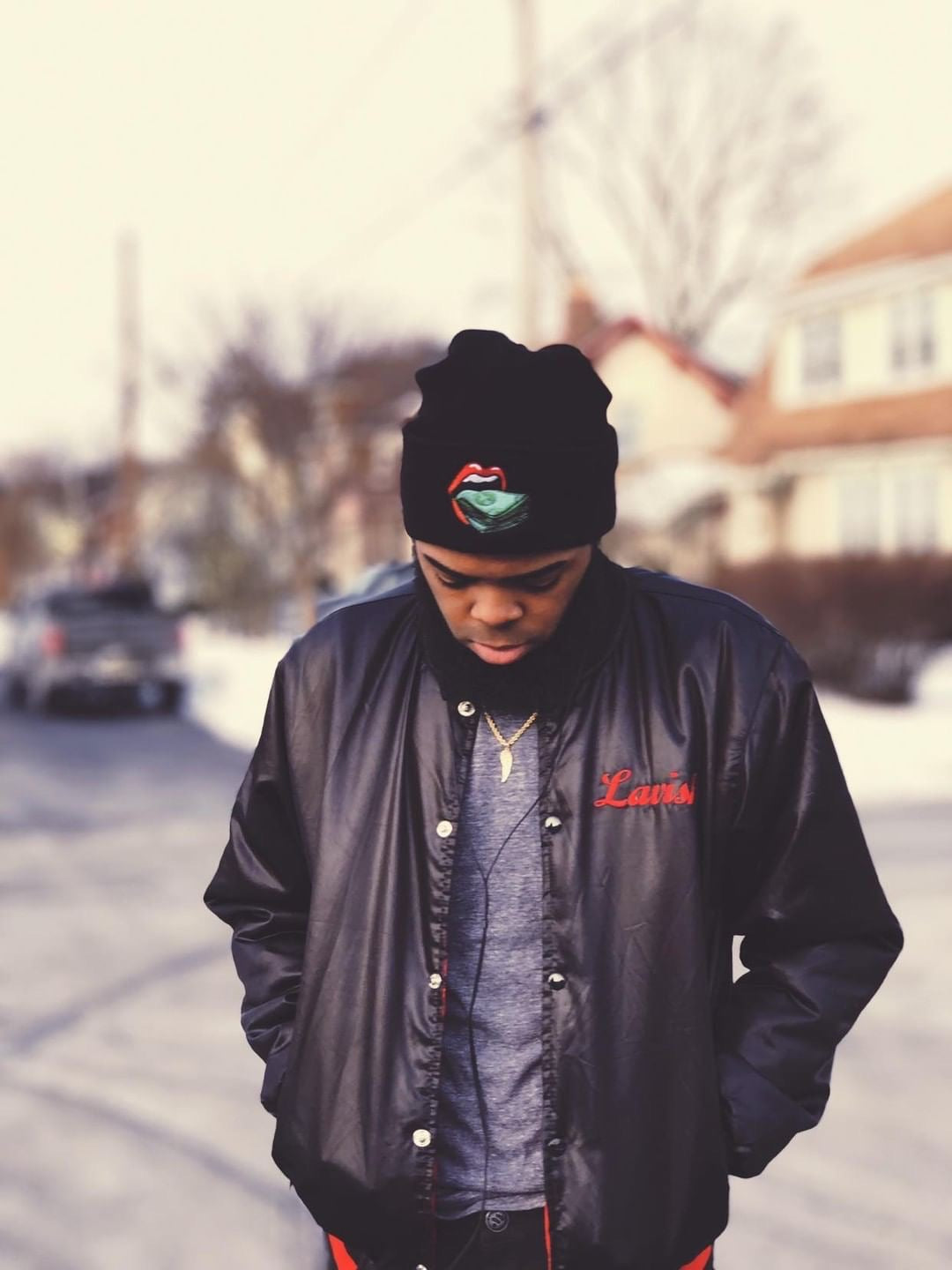 Button-Up Satin Logo Jacket