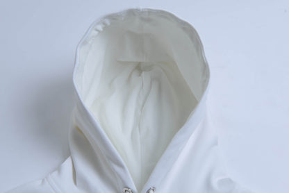 Premium White Velvet-Lined Hoodie w/ Pouch